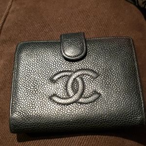 Authentic Chanel Black Caviar Leather Wallet